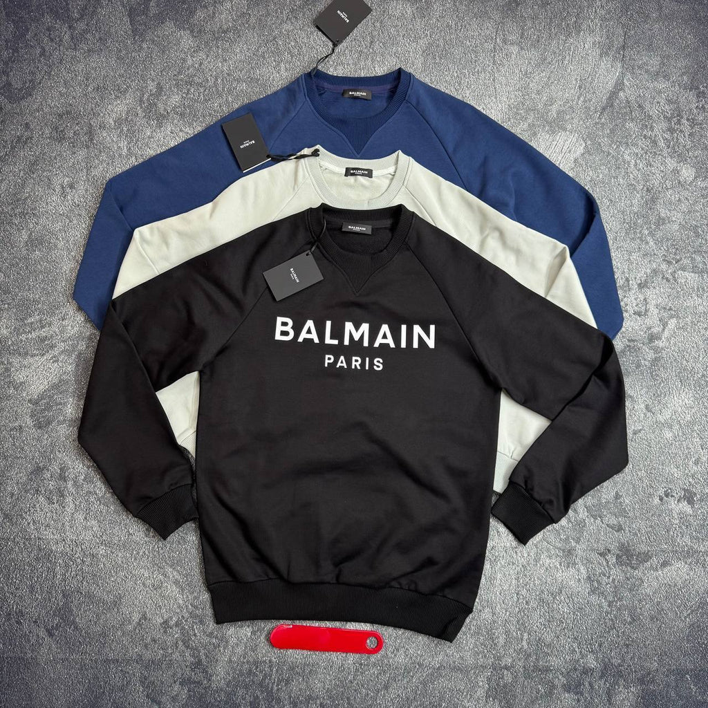 Balmain Paris Logo-Print Round Neck Cotton Sweatshirts Mens in Multiple Colors Best Sale UK Reps AAA Quality