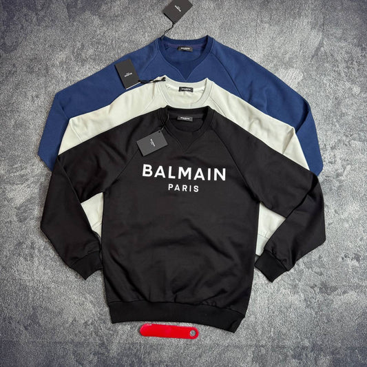 Balmain Paris Logo-Print Round Neck Cotton Sweatshirts Mens in Multiple Colors Best Sale UK Reps AAA Quality