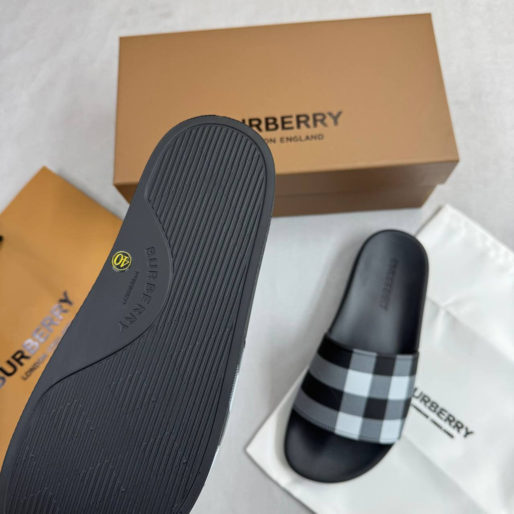 Burberry Check Furley Sliders For Mens in Black UK Reps AAA Quality