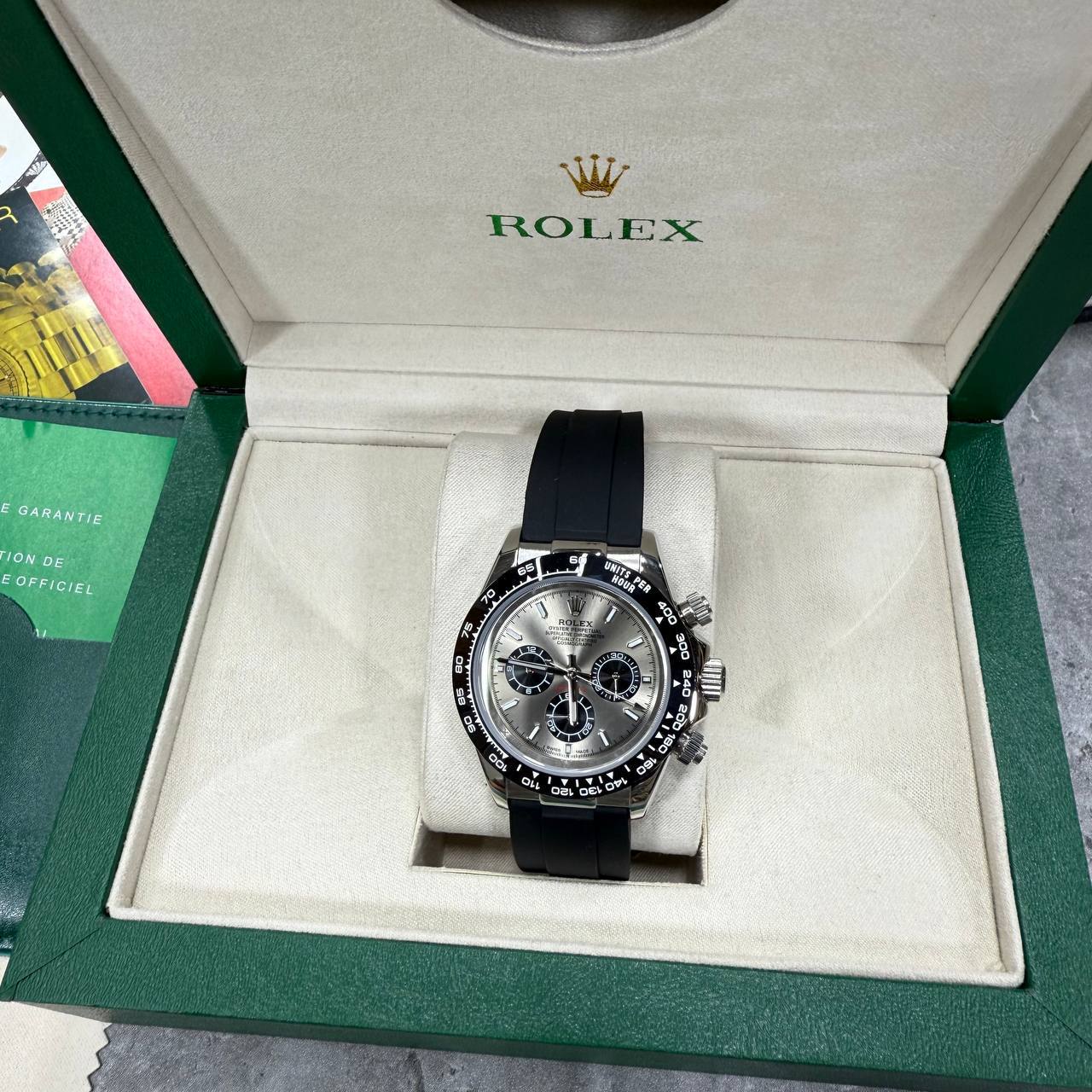 Rolex Daytona Silver Dial Black Rubber Strap Men's Watch AAA Quality UK Reps