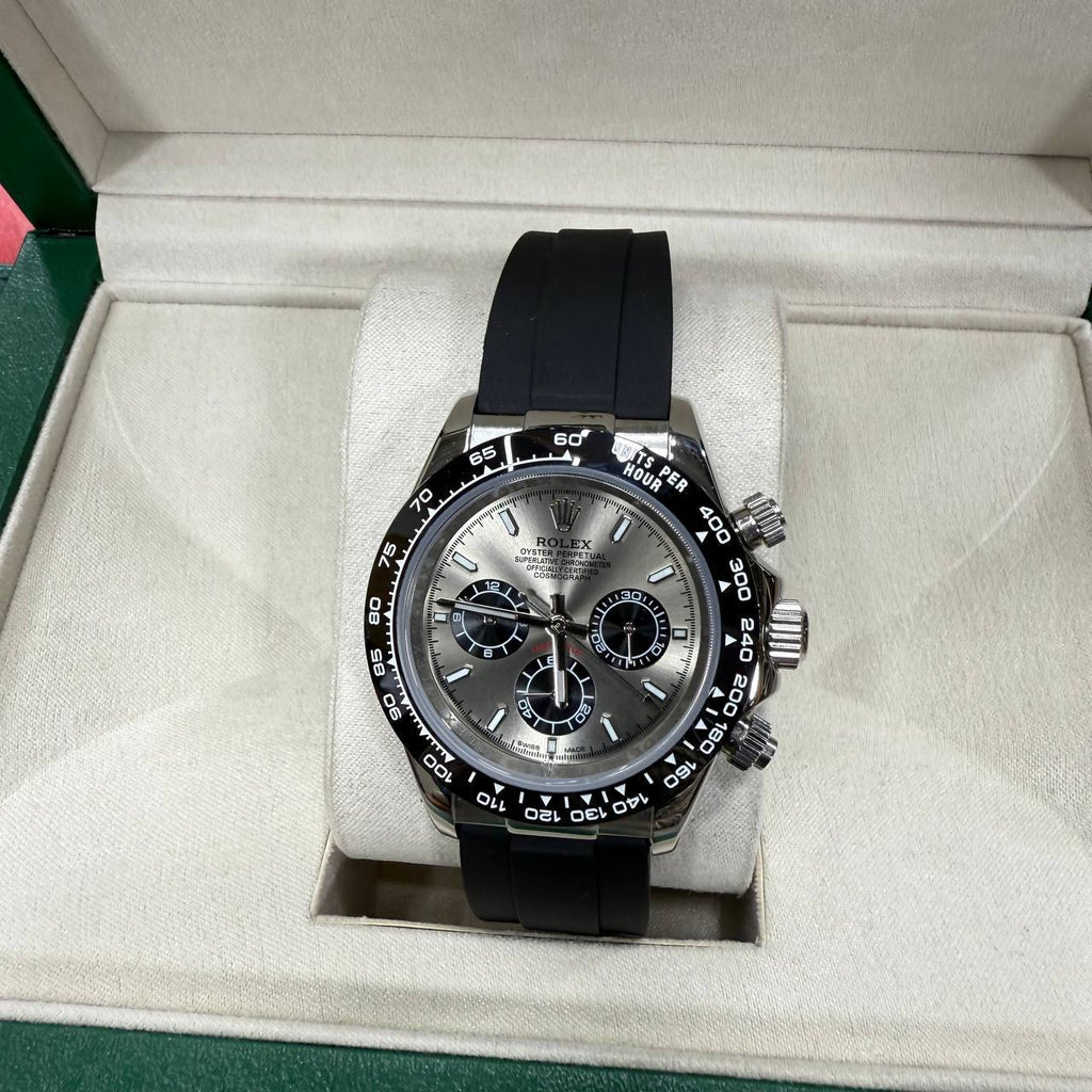 Rolex Daytona Silver Dial Black Rubber Strap Men's Watch AAA Quality UK Reps
