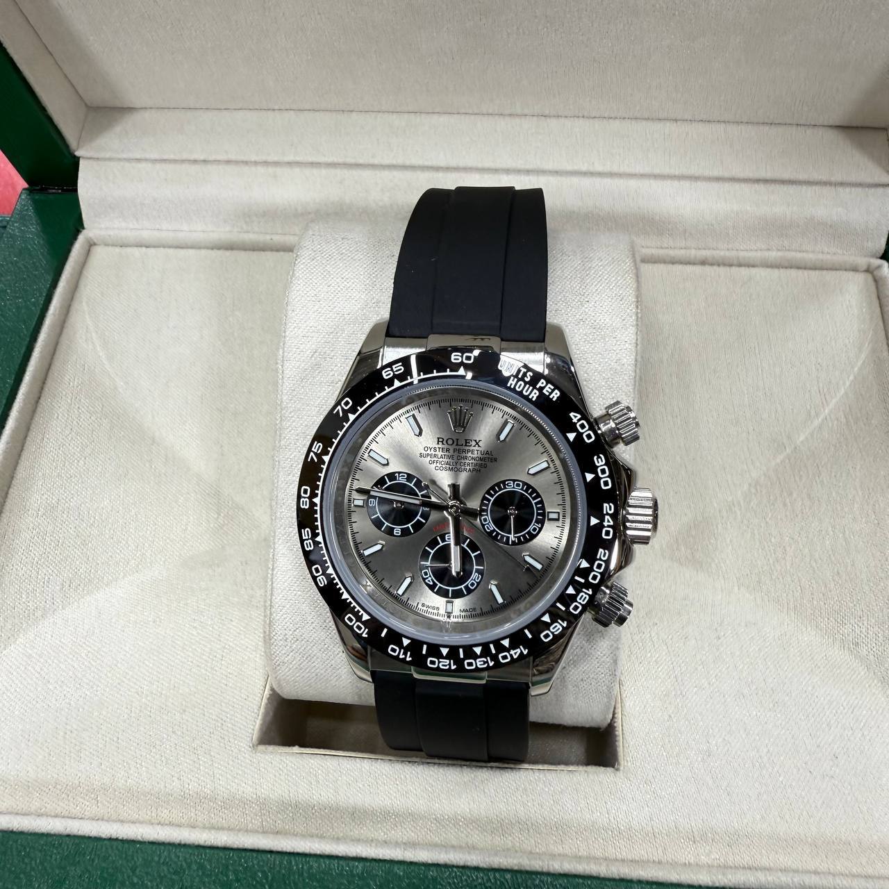Rolex Daytona Silver Dial Black Rubber Strap Men's Watch AAA Quality UK Reps