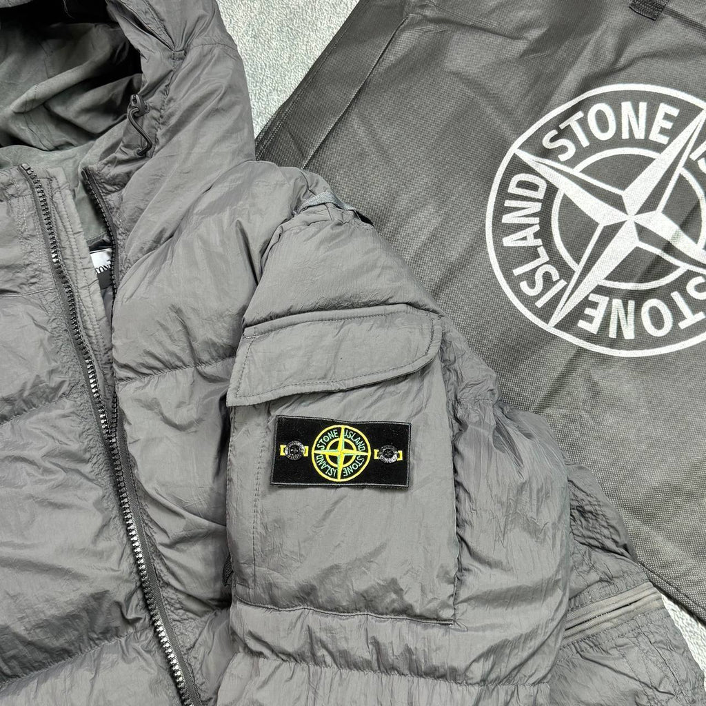 Stone Island Crinkle Reps Hooded Down Jacket Mens in 2 Colors Best Sale UK Reps AAA Quality
