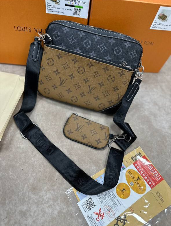 Louis Vuitton Strong Leather Trio Bag Men Women in Brown Colors UK Reps AAA Quality