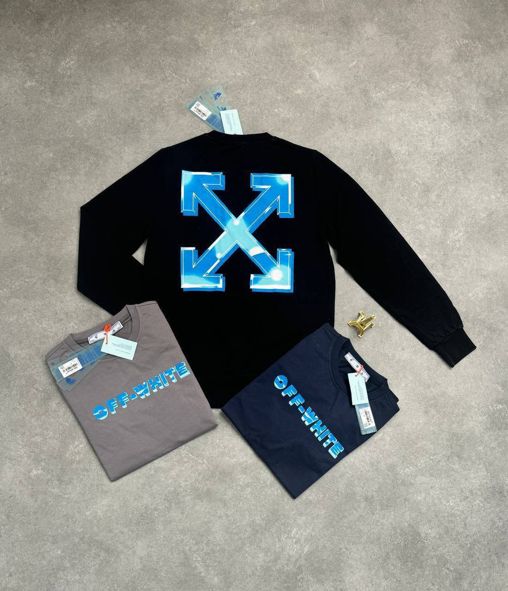 Off-White Metal Arrow Logo Round Neck Logo Embroidered Mens Jumpers in Multiple Colors Best Sale UK Reps AAA Quality