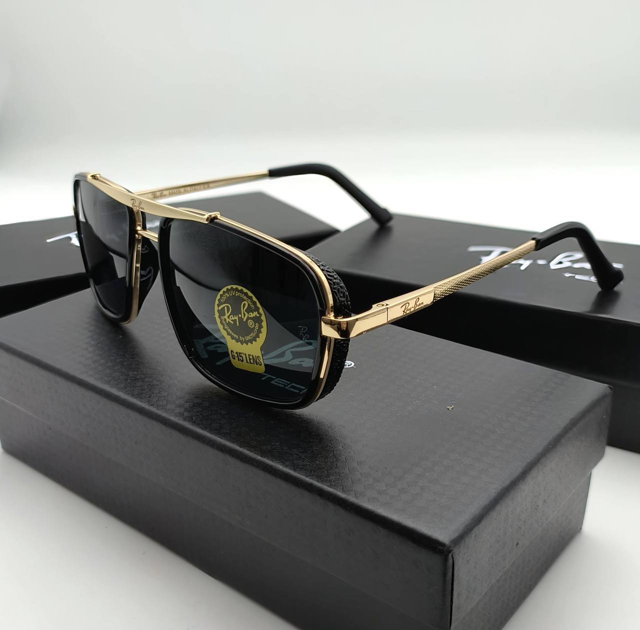 Ray Ban Men's Sunglasses Metal Frame in Golden/ Black UK Reps AAA Quality
