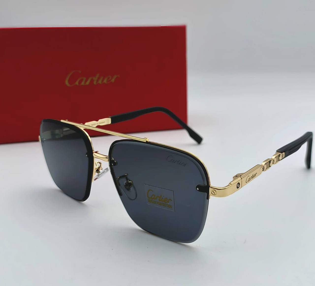 Cartier Men's Sunglasses Metal Frame in Golden/Black UK Reps AAA Quality