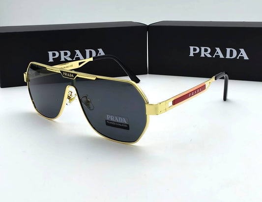 Prada Linea Rossa Active Signature Red Stripe Linea Rossa Detail Golden Sunglasses Mens UK Reps AAA Quality