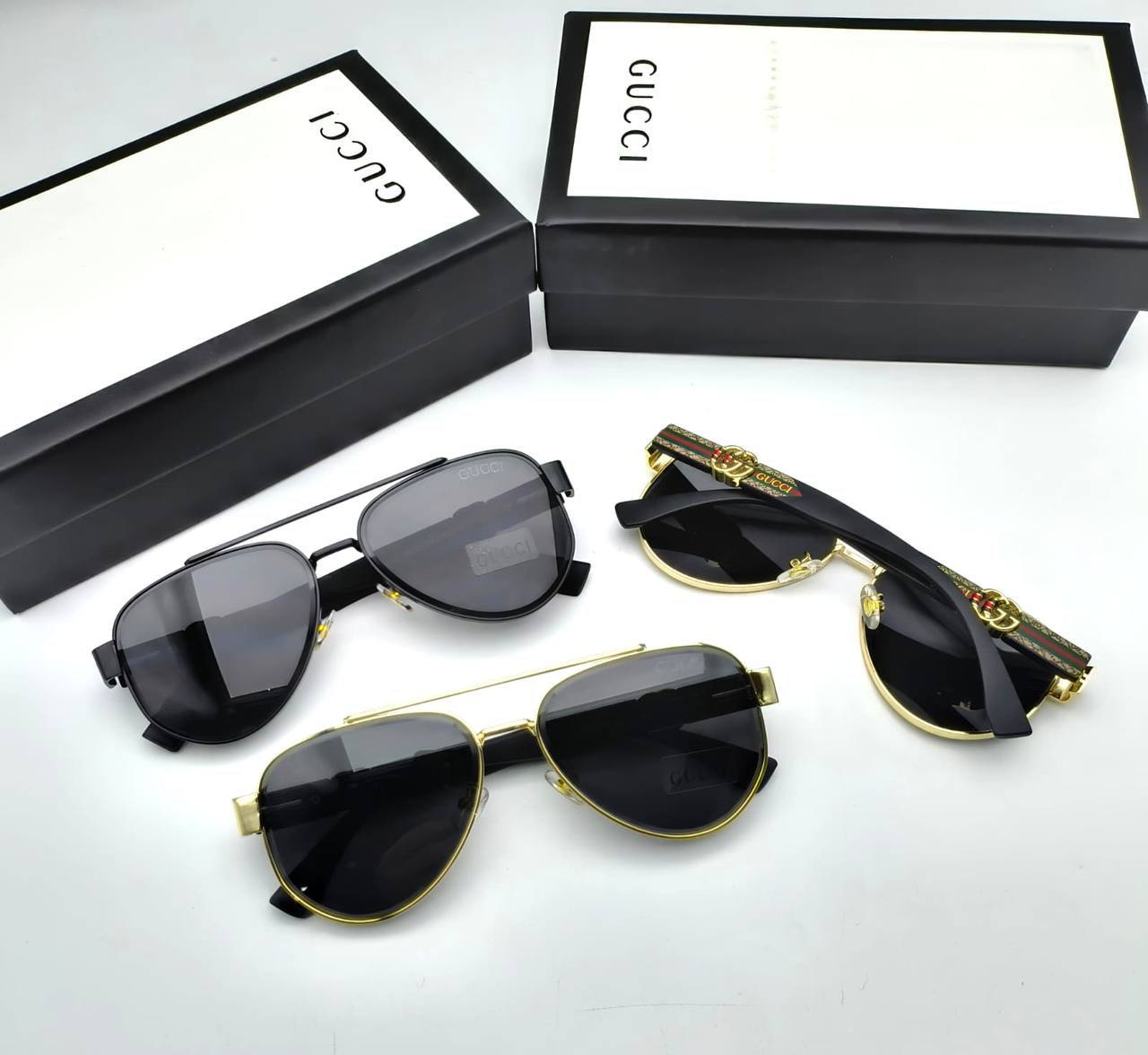 Gucci Polarized Square Aviator Double Bridge Gold & Black Navigator Men Sunglasses in 2 Colors UK Reps AAA Quality