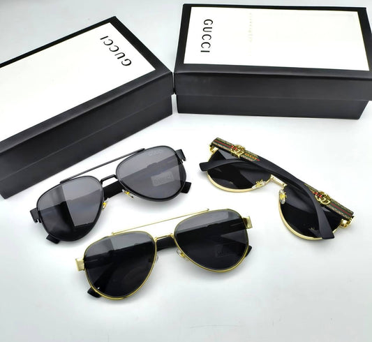 Gucci Polarized Square Aviator Double Bridge Gold & Black Navigator Men Sunglasses in 2 Colors UK Reps AAA Quality