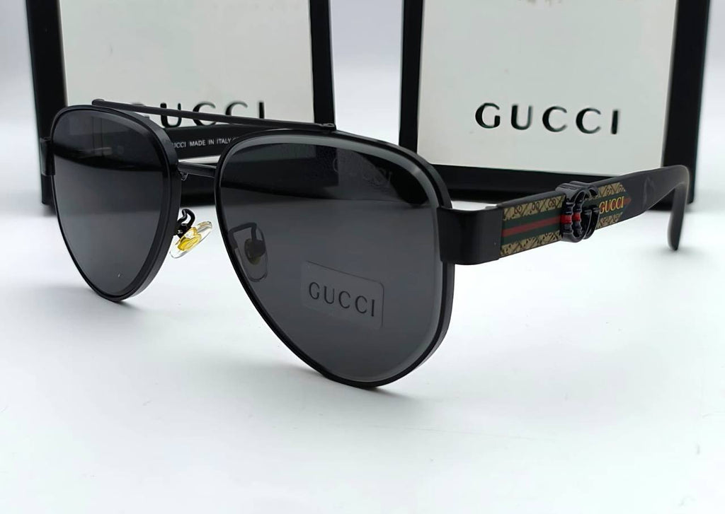 Gucci Polarized Square Aviator Signature Web Stripe Temples Men Sunglasses in 2 Colors UK Reps AAA Quality