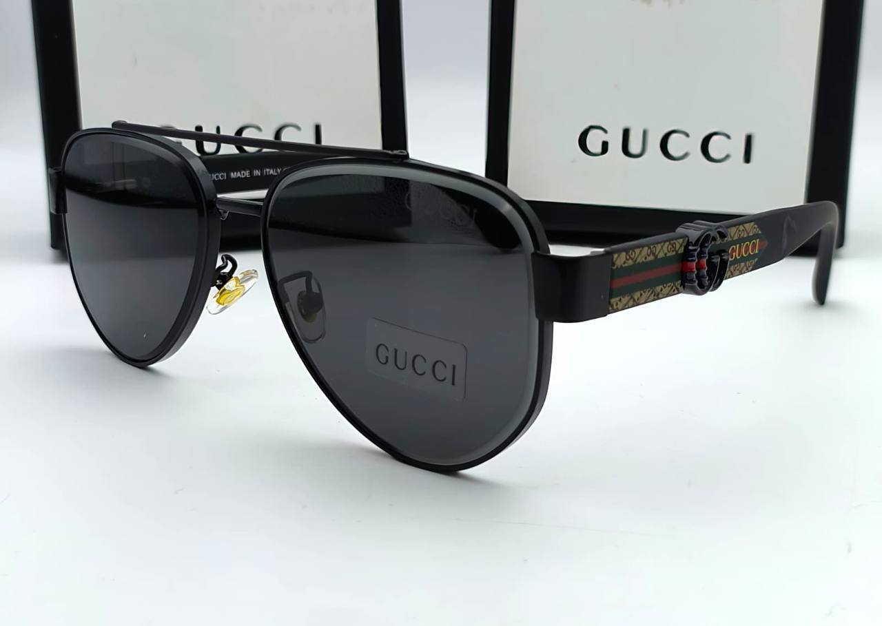Gucci Polarized Square Aviator Signature Web Stripe Temples Men Sunglasses in 2 Colors UK Reps AAA Quality