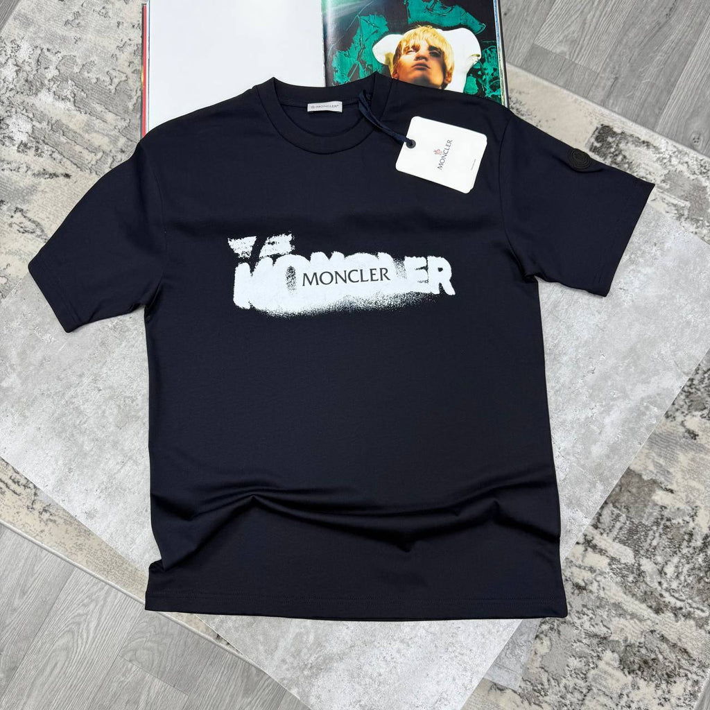 Moncler Spray-Print Cotton Short Sleeve T-Shirts Mens in 2 Colors UK Reps AAA Quality