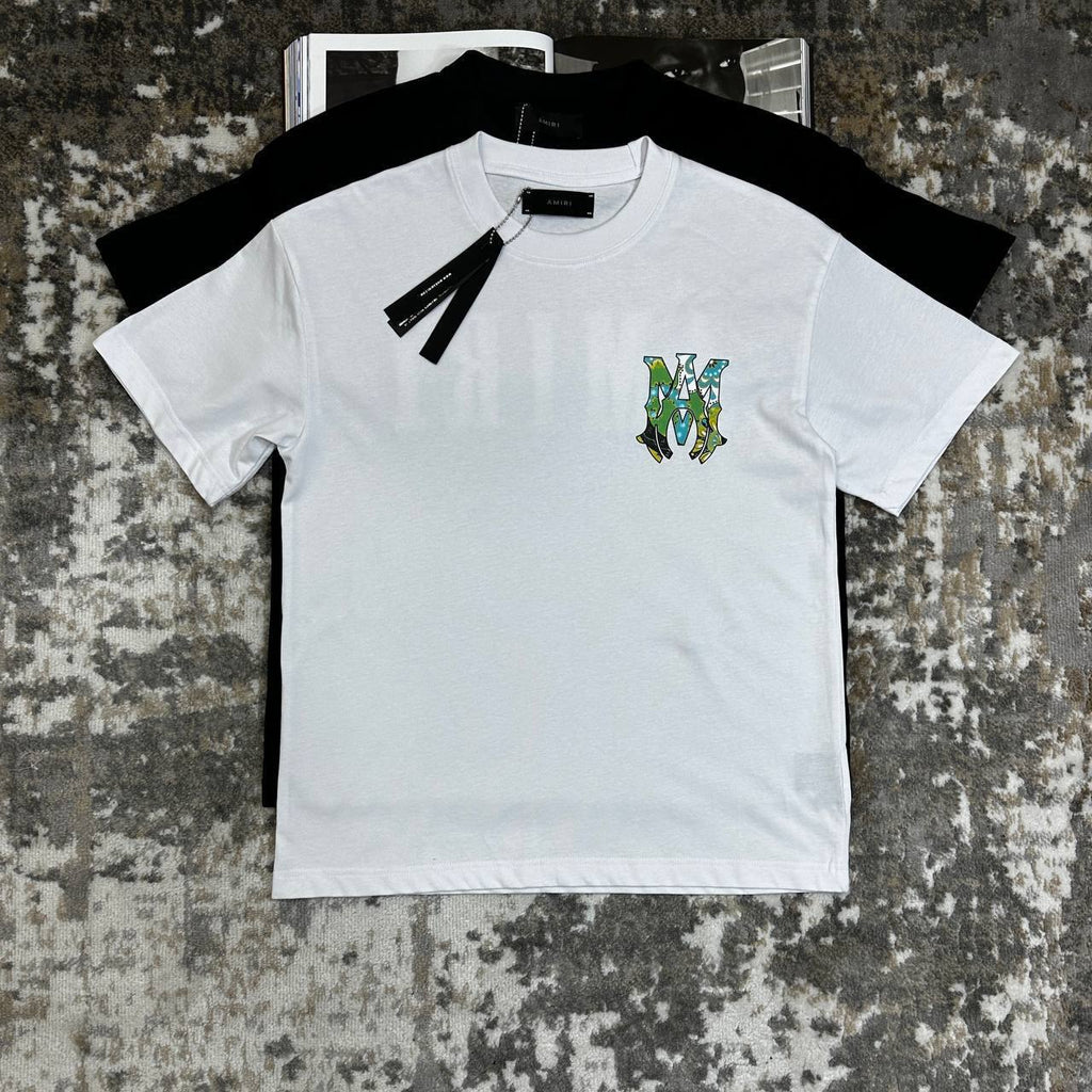 Amiri Black Paisley Logo T-shirts in Cotton For Mens UK Reps AAA Quality