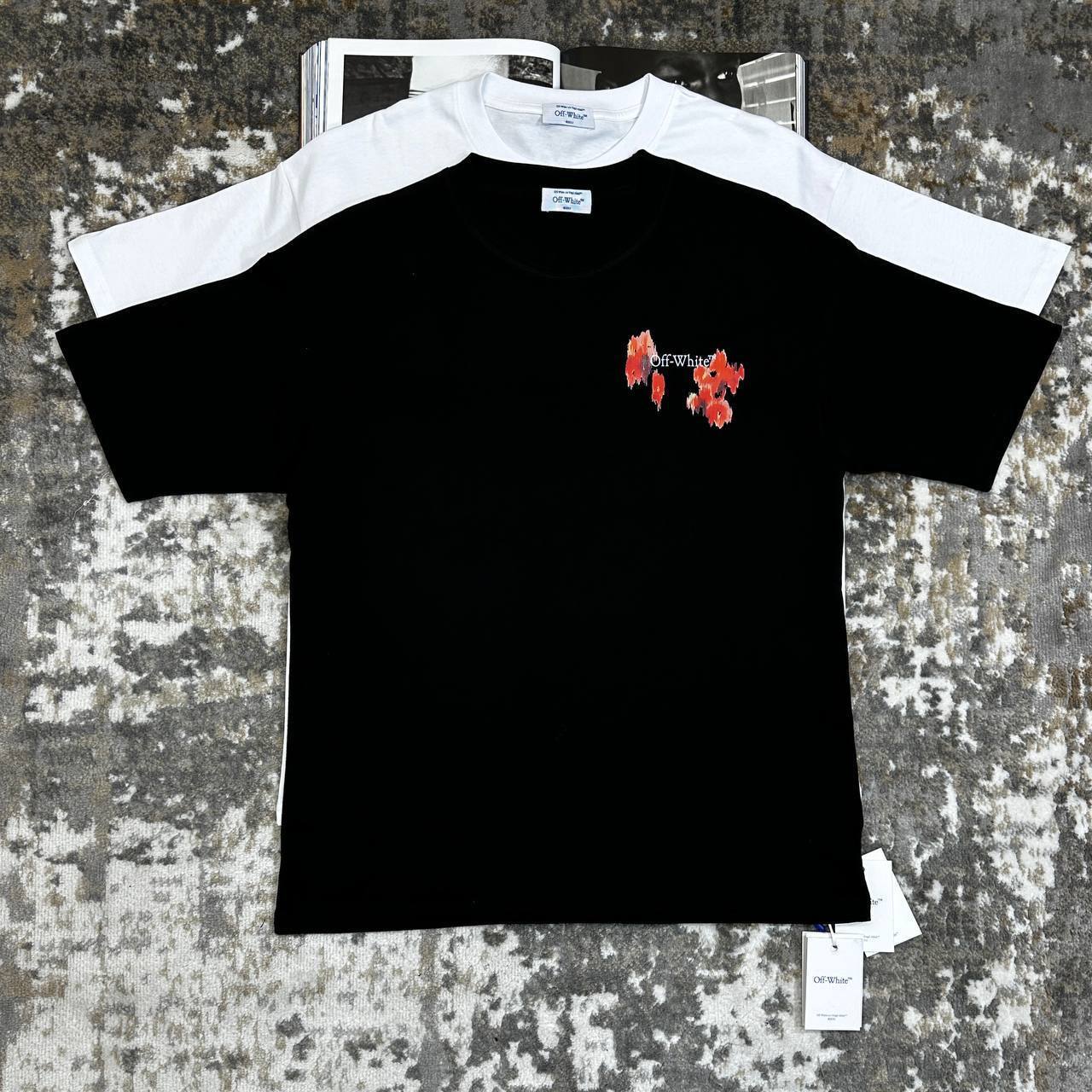 Off-White Red Floral Design T-Shirts Short Sleeve Tee Mens UK Reps AAA Quality