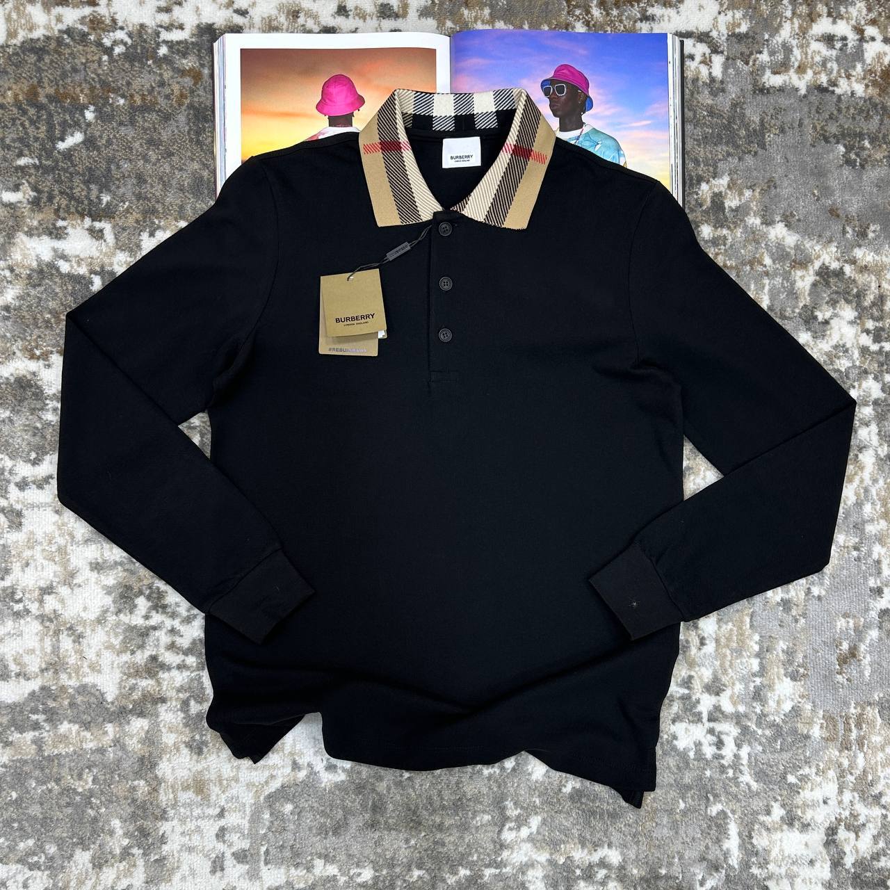 Burberry Checked-Collar Cotton Polo Shirts Full Sleeves Mens in 2 Colors Best Sale UK Reps AAA Quality