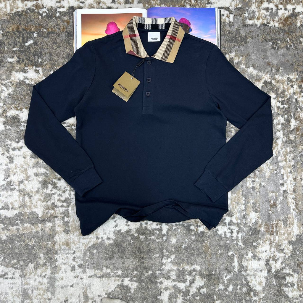 Burberry Checked-Collar Cotton Polo Shirts Full Sleeves Mens in 2 Colors Best Sale UK Reps AAA Quality