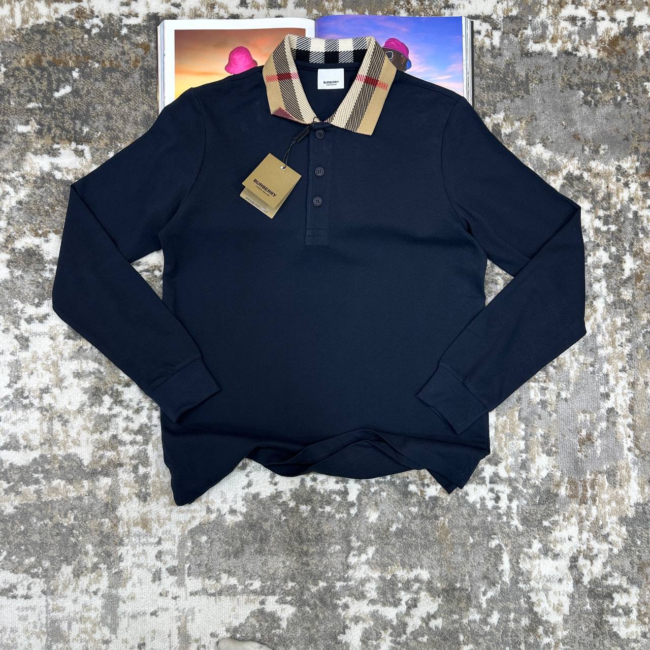 Burberry Checked-Collar Cotton Polo Shirts Full Sleeves Mens in 2 Colors Best Sale UK Reps AAA Quality