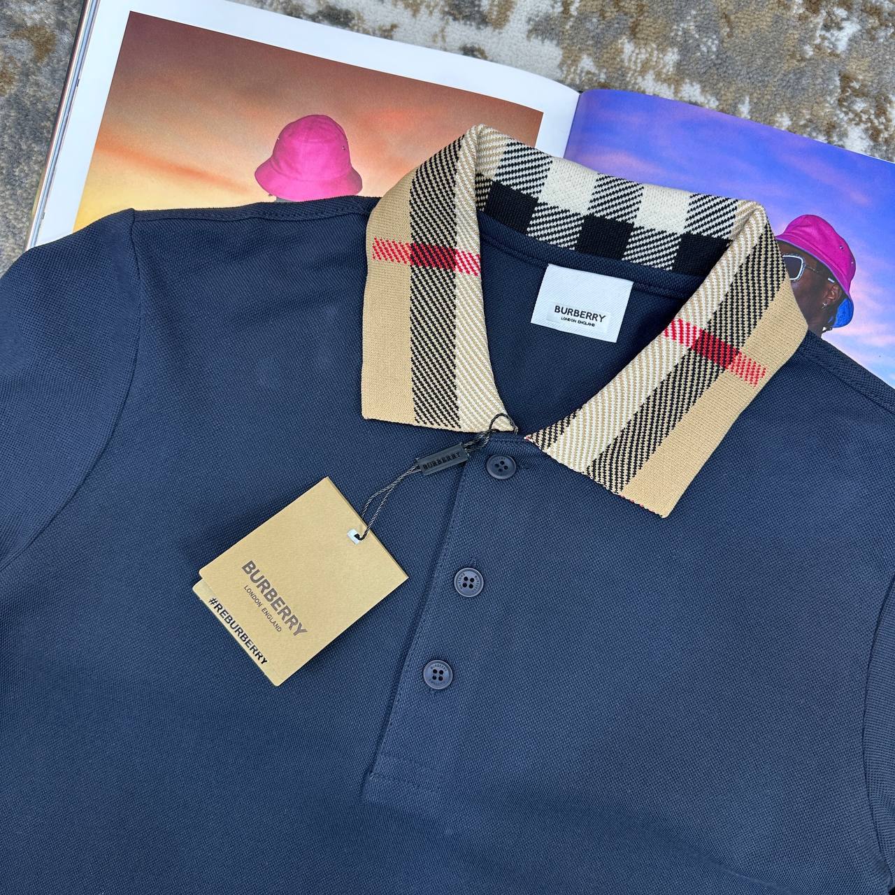 Burberry Checked-Collar Cotton Polo Shirts Full Sleeves Mens in 2 Colors Best Sale UK Reps AAA Quality