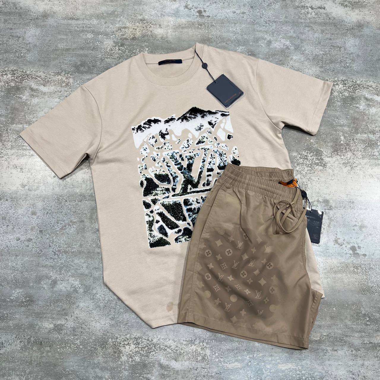 Louis Vuitton Velvet Jacquard Mountain T-Shirts & Shorts Set Mens in Multiple Colors UK Reps AAA Quality