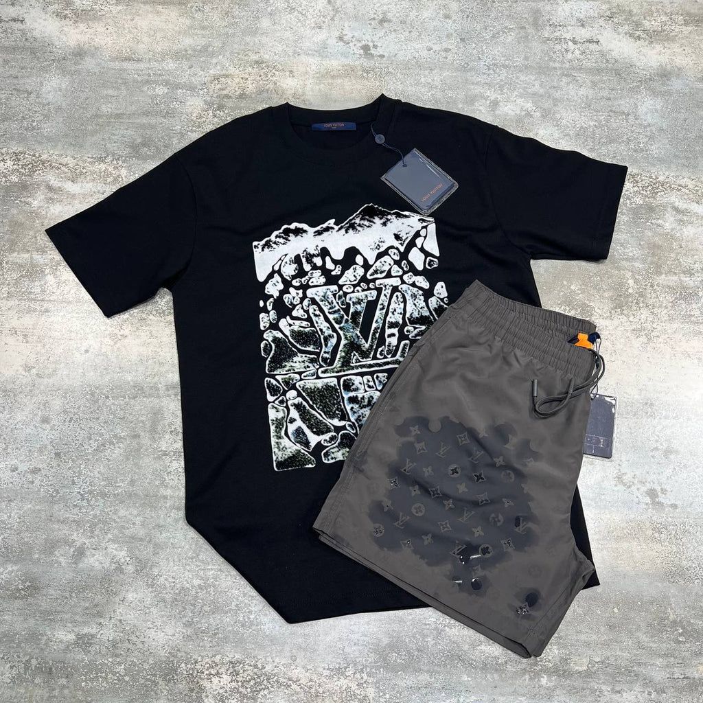 Louis Vuitton Velvet Jacquard Mountain T-Shirts & Shorts Set Mens in Multiple Colors UK Reps AAA Quality