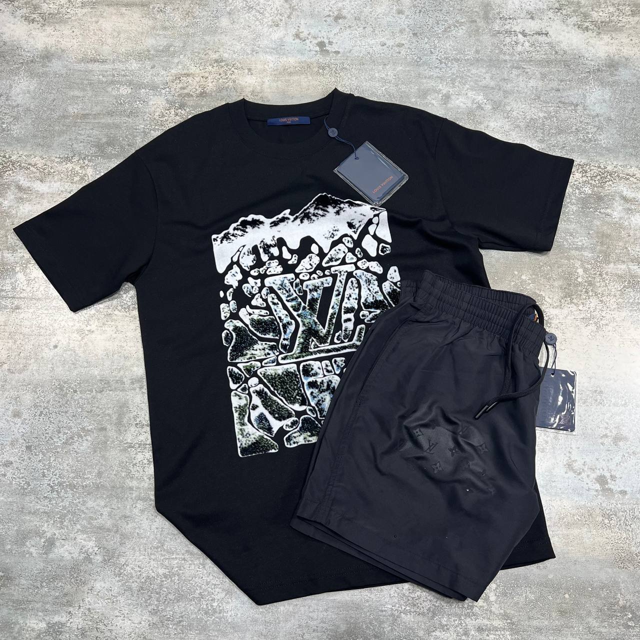 Louis Vuitton Velvet Jacquard Mountain T-Shirts & Shorts Set Mens in Multiple Colors UK Reps AAA Quality