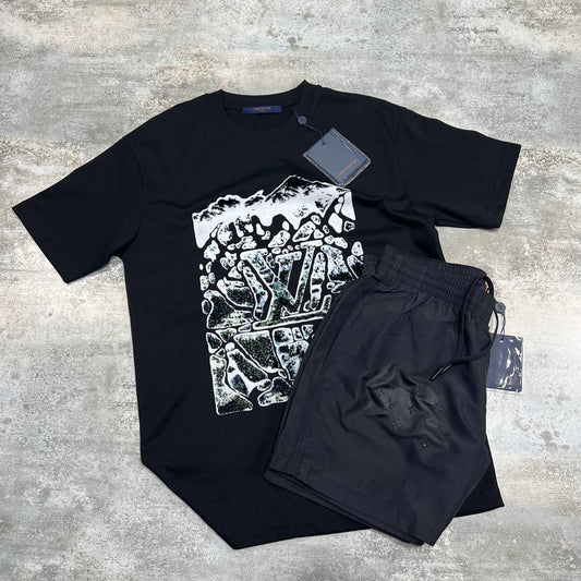 Louis Vuitton Velvet Jacquard Mountain T-Shirts & Shorts Set Mens in Multiple Colors UK Reps AAA Quality