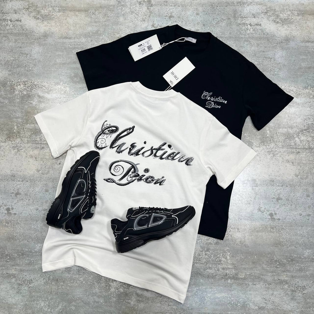 Dior 1947 Script Embroidery Relaxed-Fit T-Shirt in 2 Colors UK Reps AAA Quality