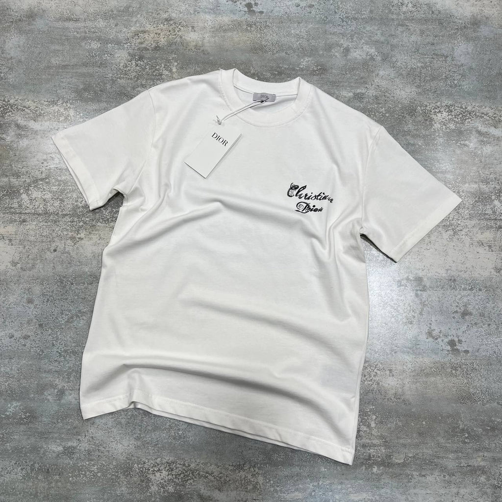 Dior 1947 Script Embroidery Relaxed-Fit T-Shirt in 2 Colors UK Reps AAA Quality