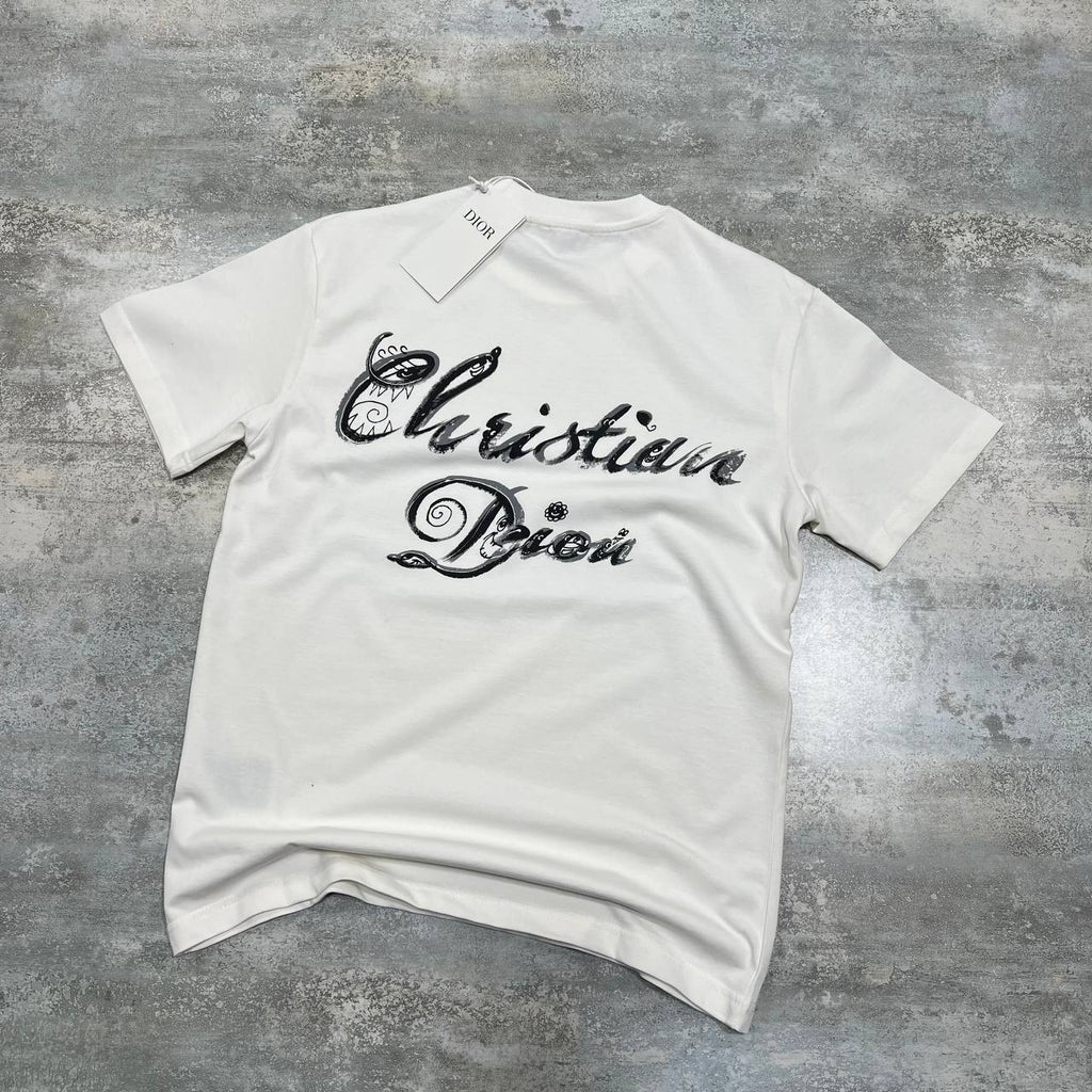 Dior 1947 Script Embroidery Relaxed-Fit T-Shirt in 2 Colors UK Reps AAA Quality