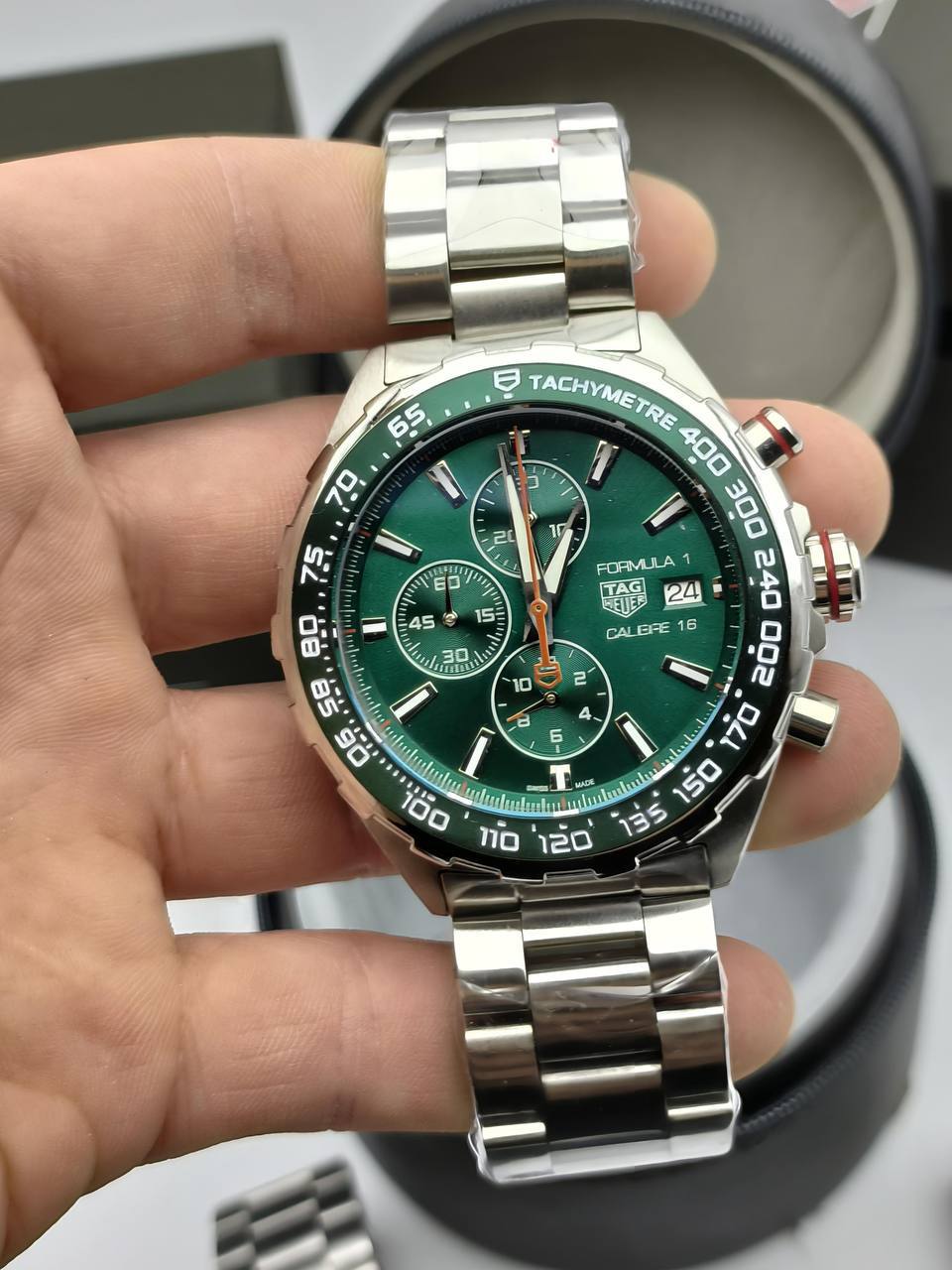 Tag Heuer Formula 1 Chronograph Silver Stainless Steel in Green Dial Mens Watches Best Sale UK Reps AAA Quality
