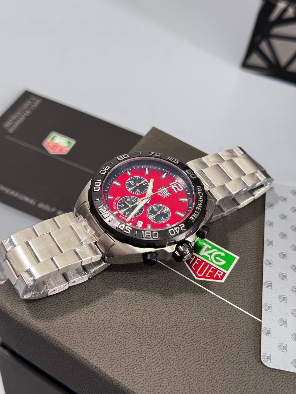 Tag Heuer Formula 1 Chronograph Silver Stainless Steel in Red Dial Mens Watches Best Sale UK Reps AAA Quality