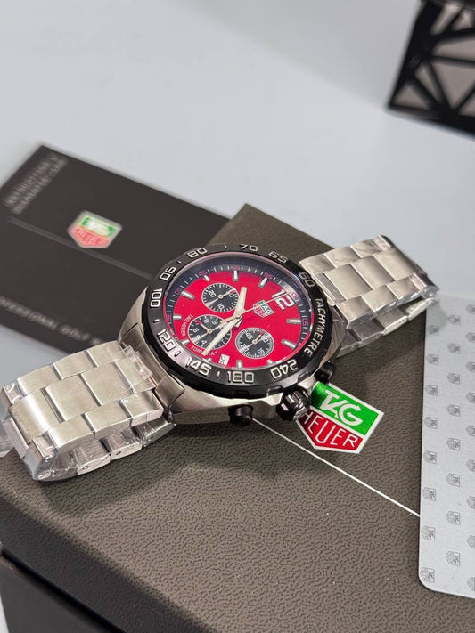 Tag Heuer Formula 1 Chronograph Silver Stainless Steel in Red Dial Mens Watches Best Sale UK Reps AAA Quality