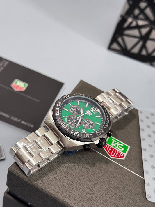 Tag Heuer Formula 1 Chronograph Silver Stainless Steel in Green Dial Mens Watches Best Sale UK Reps AAA Quality