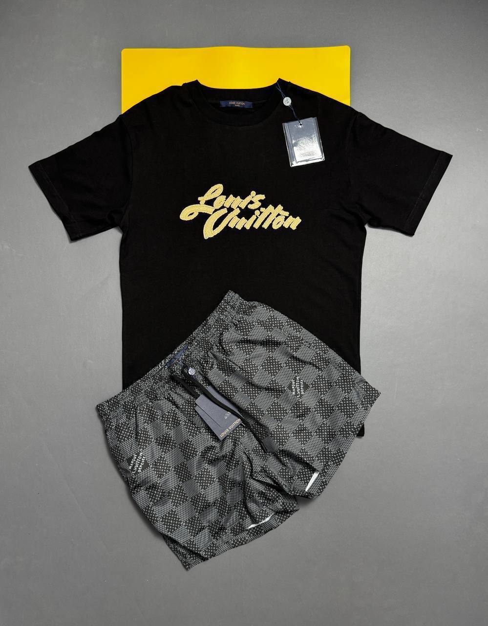 Louis Vuitton Dimension Embroidered Signature T-Shirts & Shorts Set Mens Best Sale UK Reps AAA Quality