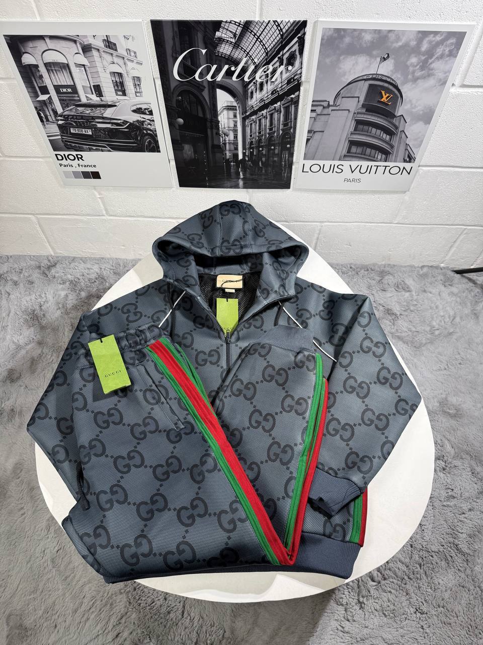 Gucci GG Supreme Hooded Monogram Tracksuits For Mens in 2 Colors Best Sale UK Reps AAA Quality
