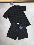 Louis Vuitton Monogram Short Sleeve T-Shirts & Shorts Set Black UK Reps AAA Quality