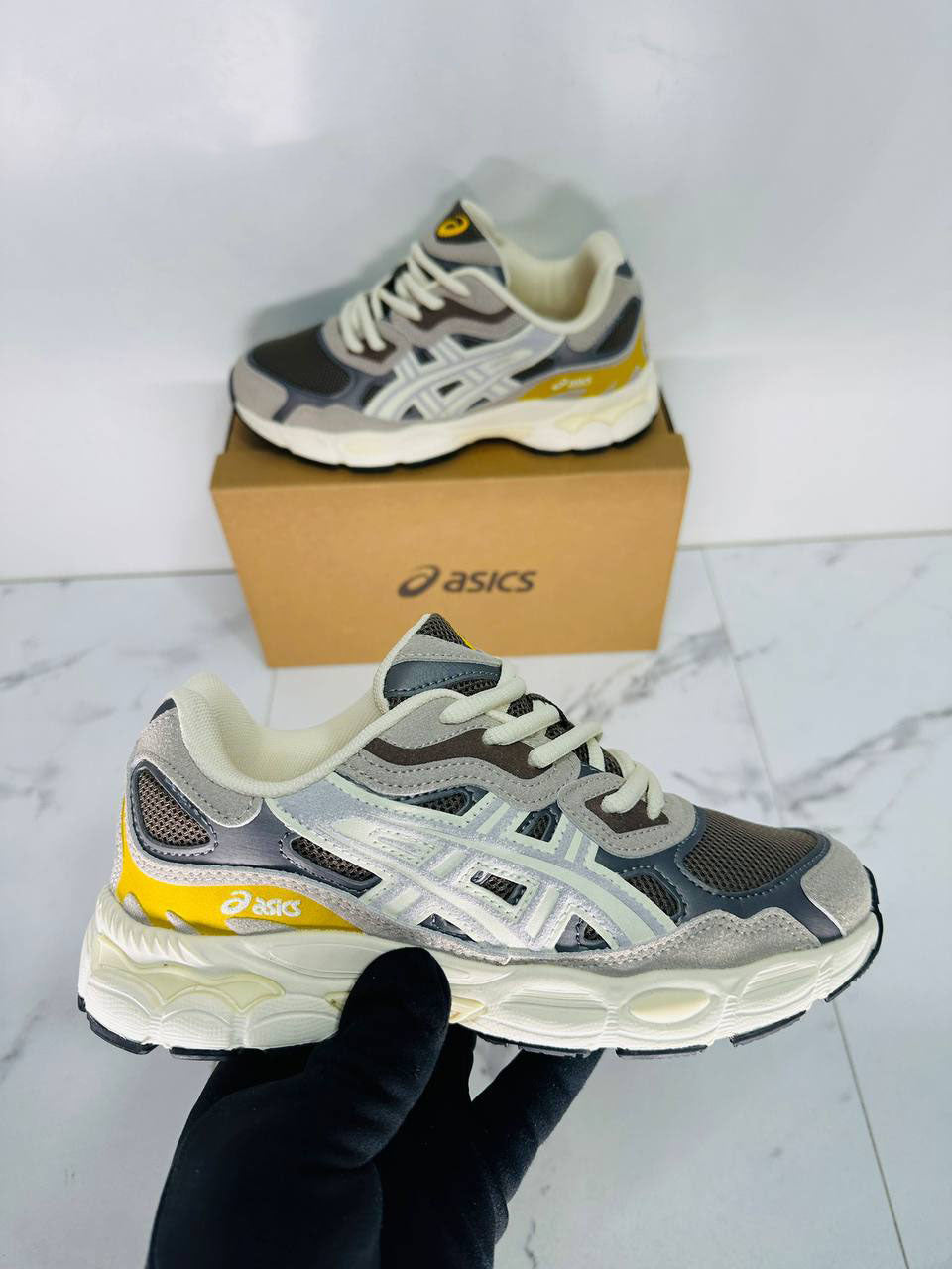 Asics Gel-Nyc Beige/Grey/Yellow Womens Trainers UK Reps AAA Quality