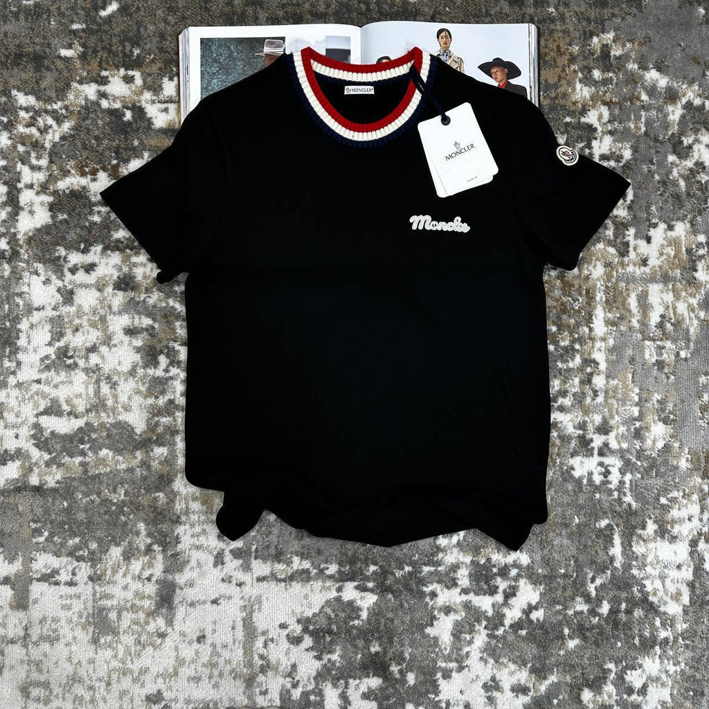 Moncler Ribbed-Trim Logo- Embroidered Cotton T-Shirts Mens in Multiple Colors Best Sale UK Reps AAA Quality