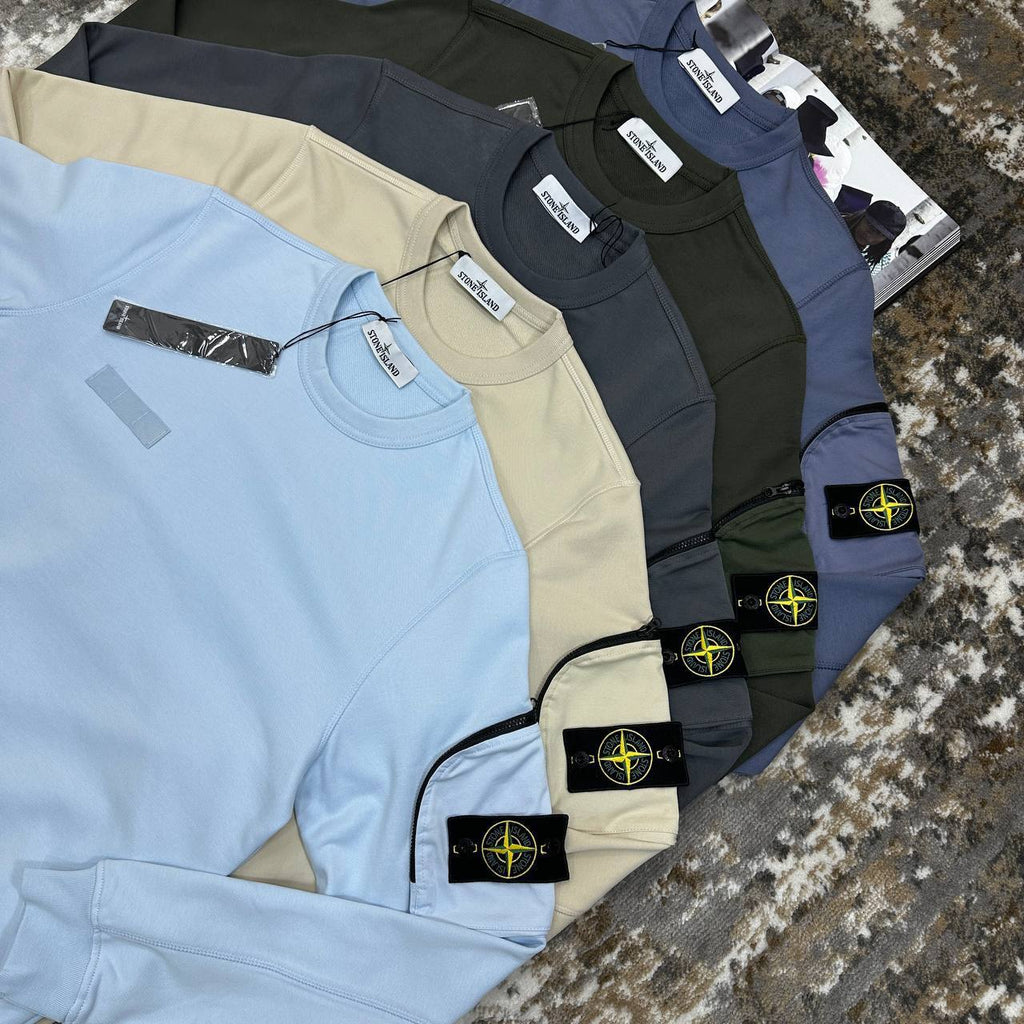 Stone Island Crewneck Jumpers with Zip Sleeves Mens in Multiple Colors UK Reps AAA Quality
