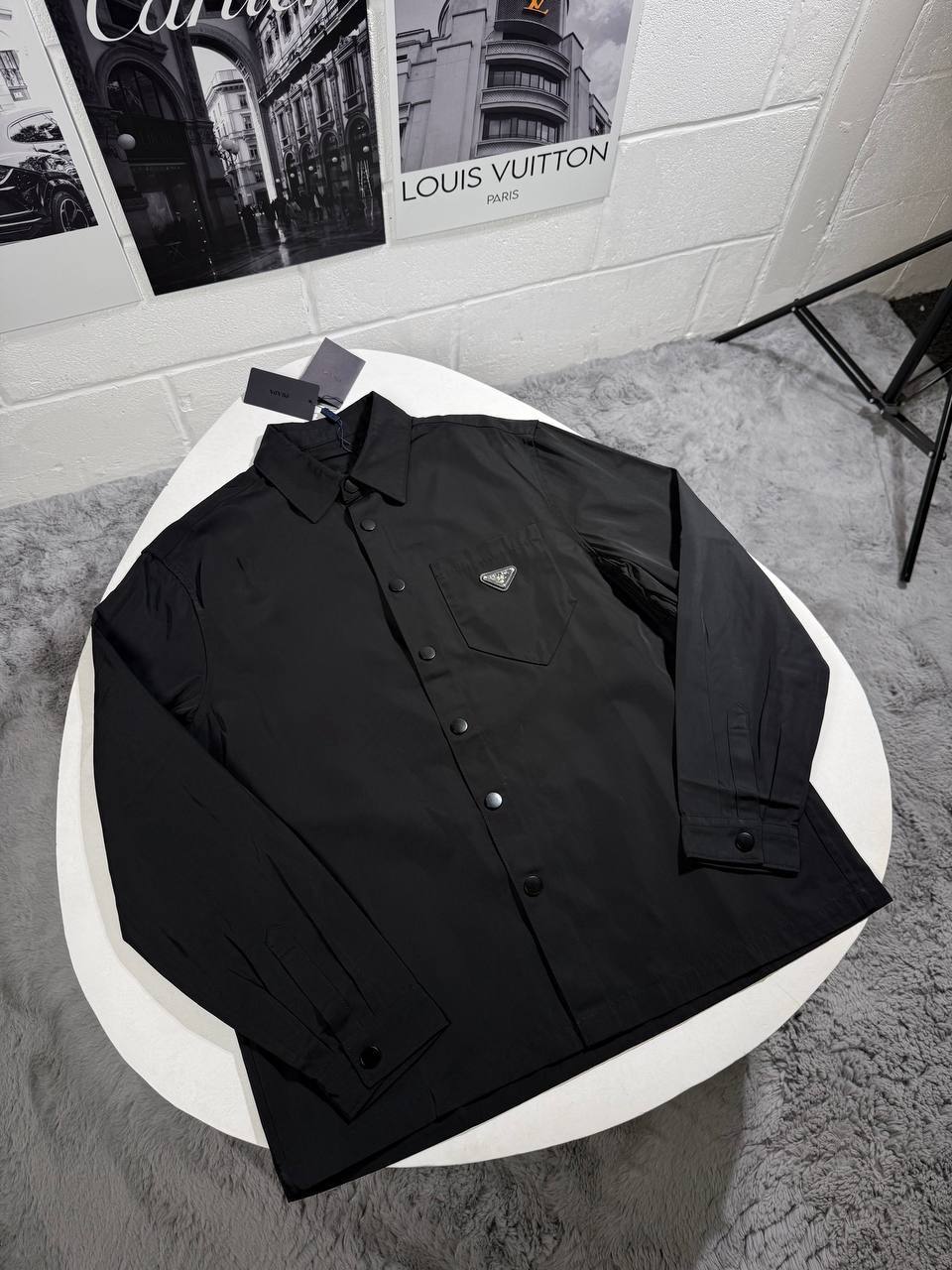 Prada Patch-Pocket Button Down Long Sleeve Overshirt Mens in Black Color Best Sale UK Reps AAA Quality