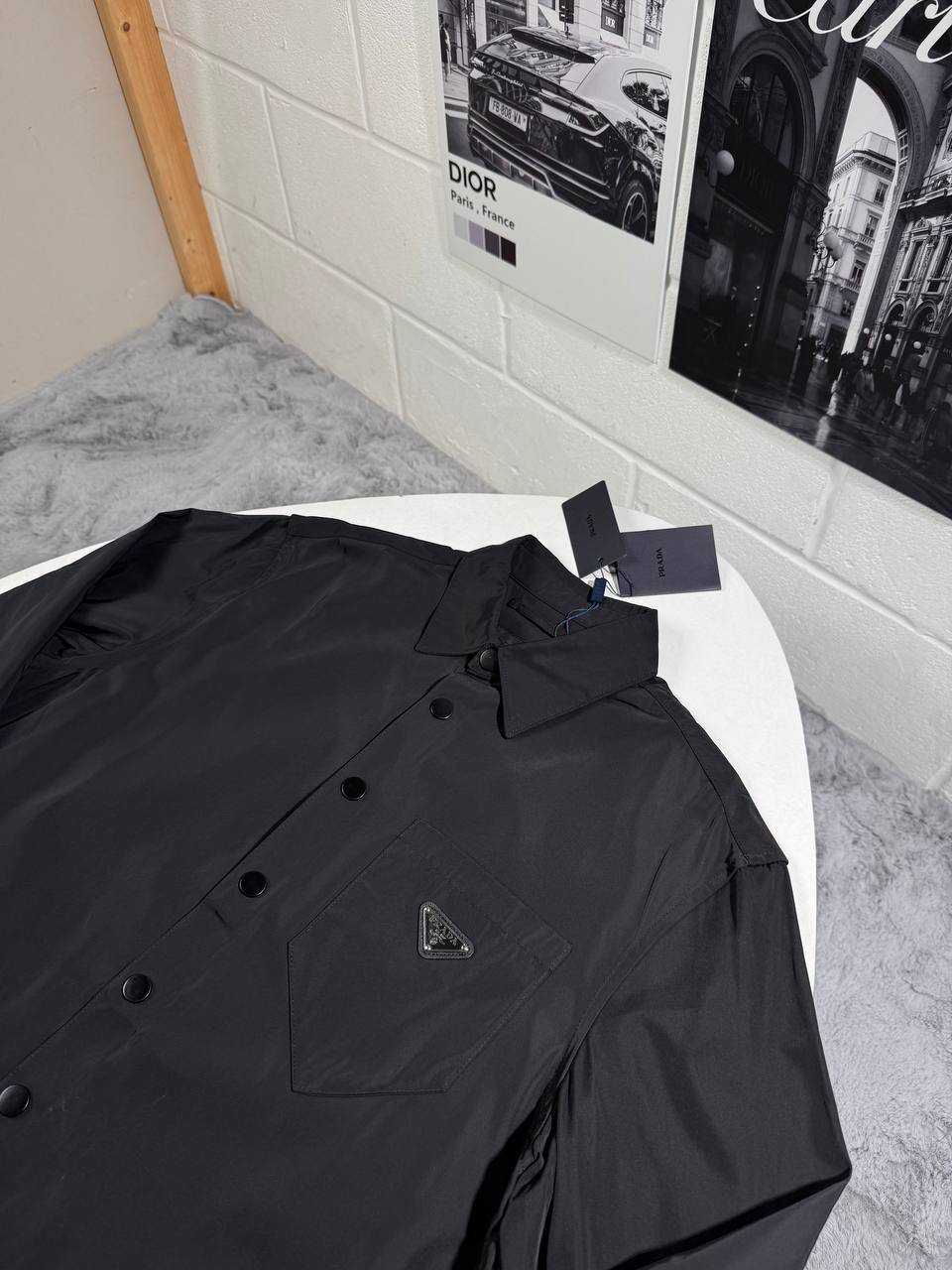 Prada Patch-Pocket Button Down Long Sleeve Overshirt Mens in Black Color Best Sale UK Reps AAA Quality
