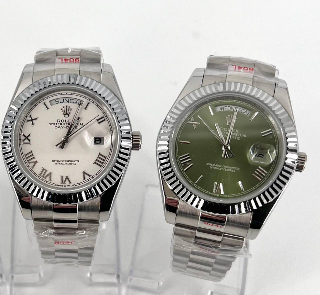 Rolex Day-Date Roman Dial Fluted Bezel with Silver Bracelet & Multiple Dial Colors Mens Watches Best Sale UK Reps AAA Quality