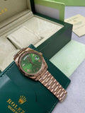 Rolex Day-Date Roman Green Dial Fluted Bezel Watch with Rose Gold Bracelet Mens Watches Best Sale UK Reps AAA Quality