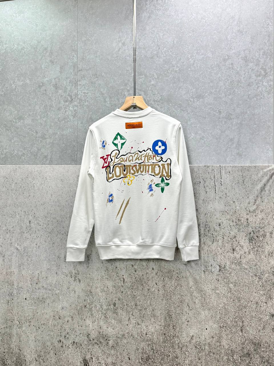 Louis Vuitton Splash Pattern Heavy Cotton Crewneck Jumpers in 2 Colors UK Reps AAA Quality