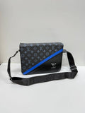 Gucci Black/Grey with Blue Stripe GG Supreme Canvas/Leather Messenger Bag Mens Crossbody Bag Best Sale UK Reps AAA Quality