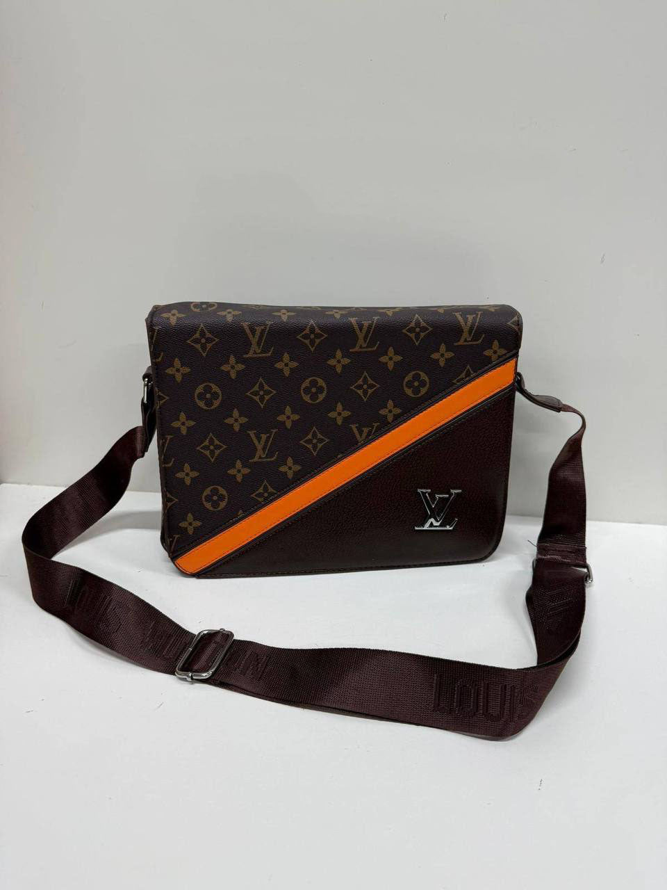 Gucci Brown with Orange Stripe GG Supreme Canvas/Leather Messenger Bag Mens Crossbody Bag Best Sale UK Reps AAA Quality