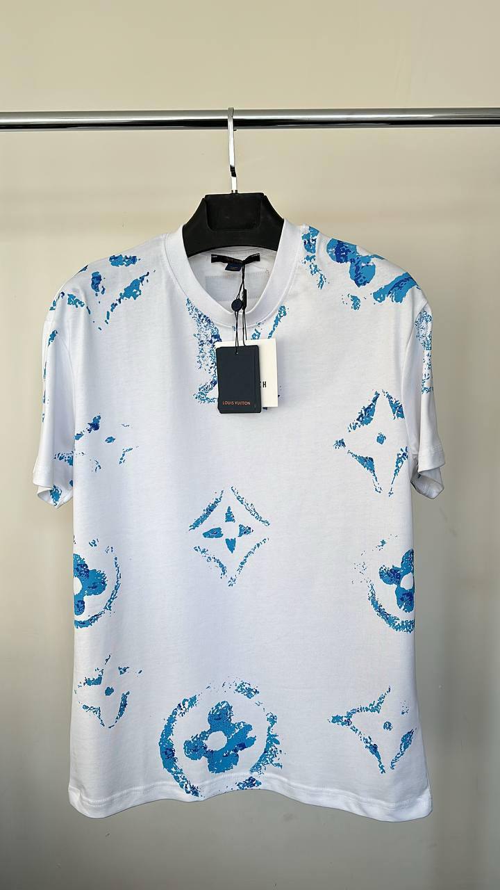 Louis Vuitton LV Blue Monogram Short Sleeve T-Shirt Mens in 2 Colors Best Sale UK Reps AAA Quality