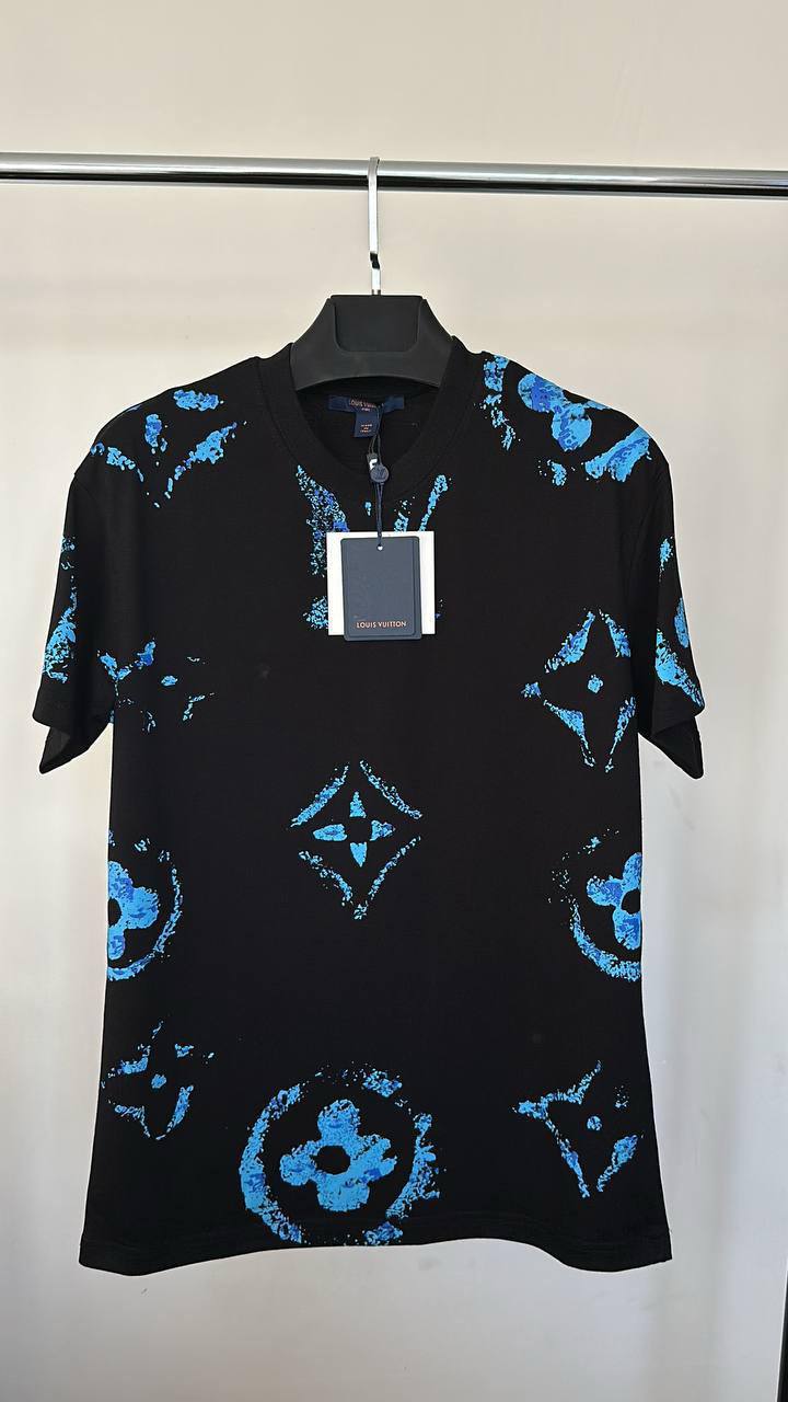 Louis Vuitton LV Blue Monogram Short Sleeve T-Shirt Mens in 2 Colors Best Sale UK Reps AAA Quality