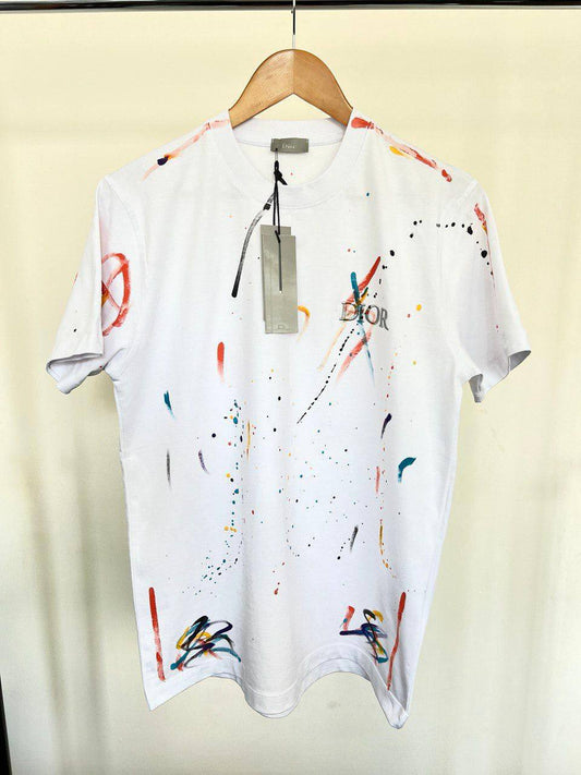 Christian Dior Splash Ink Logo Letter Embroidery Cotton T-Shirts Mens in 2 Colors Best Sale UK Reps AAA Quality